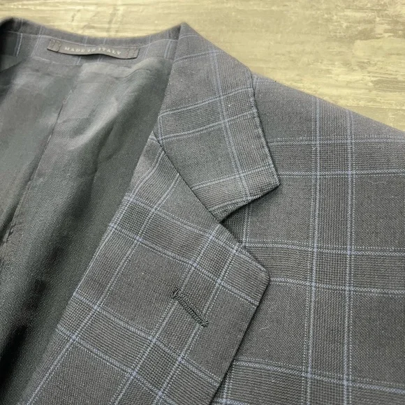 Luigi Bianchi Mantova Navy w/ Blue Plaid Super 120’s Suit 42L - Picture 3 of 11